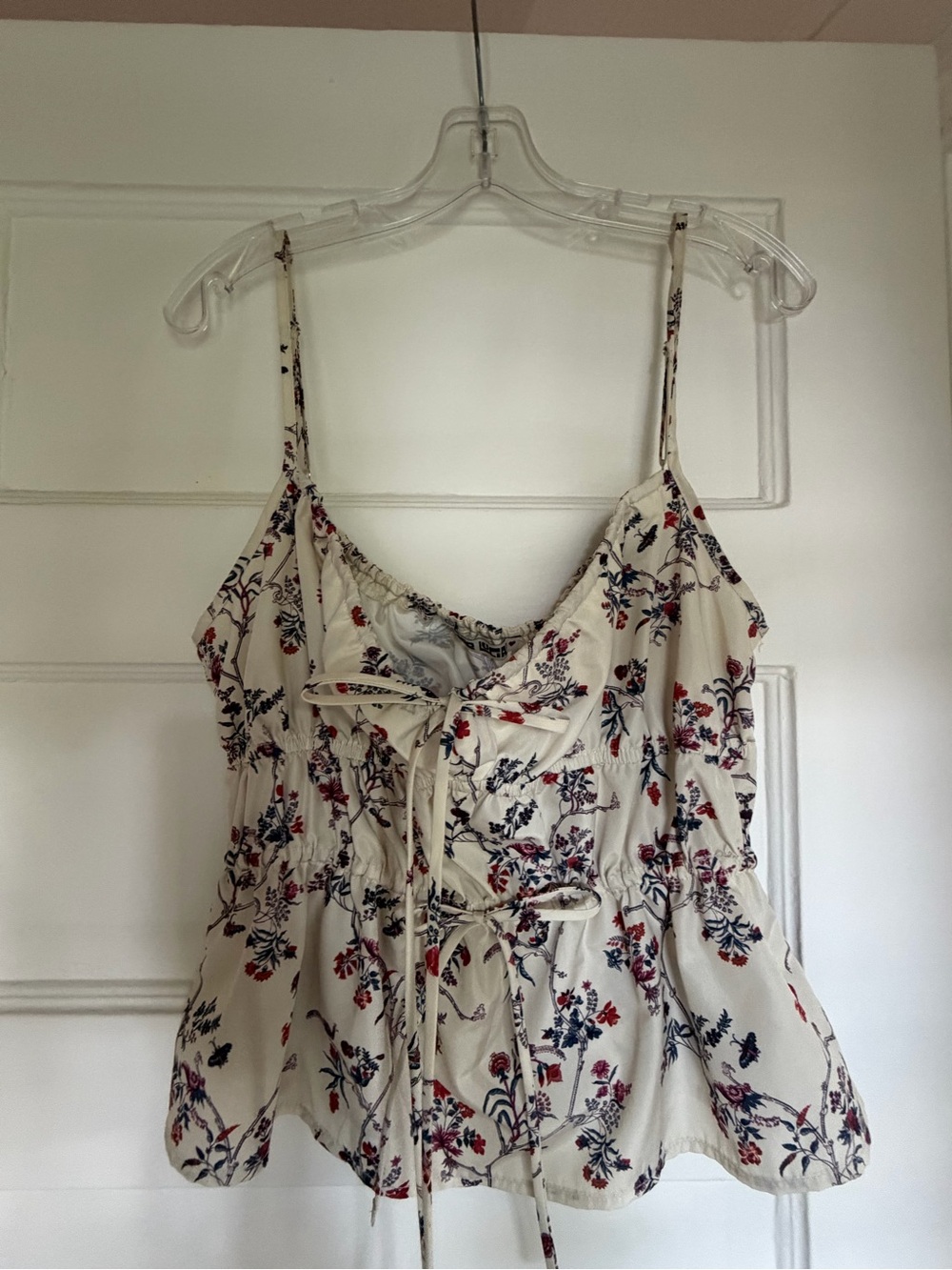 Ciao Lucia Cream Floral Tie-Front Spaghetti Strap Top